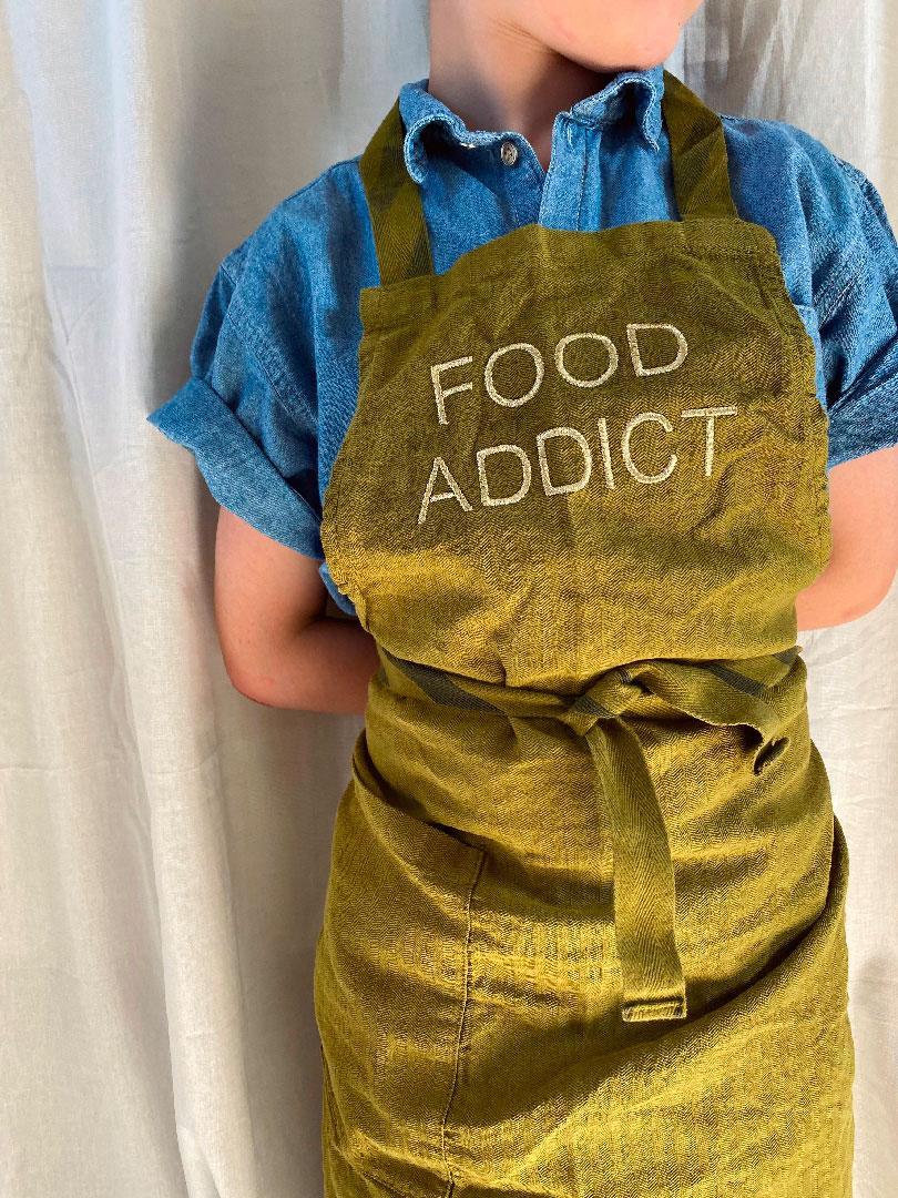 tablier enfant lin et coton marcel lichen food addict